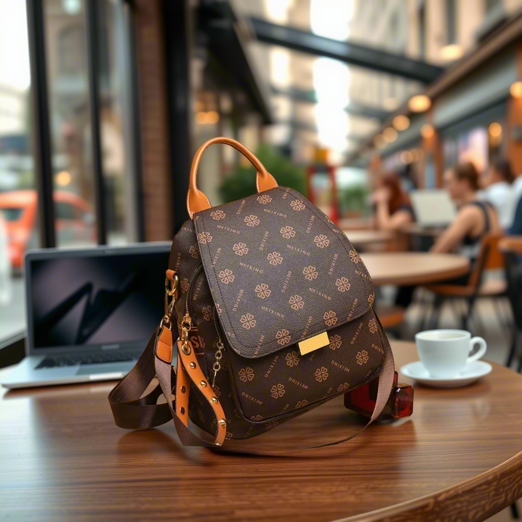 Leather Backpack Vintage - Ransel Wanita Bermotif Retro Kulit PU