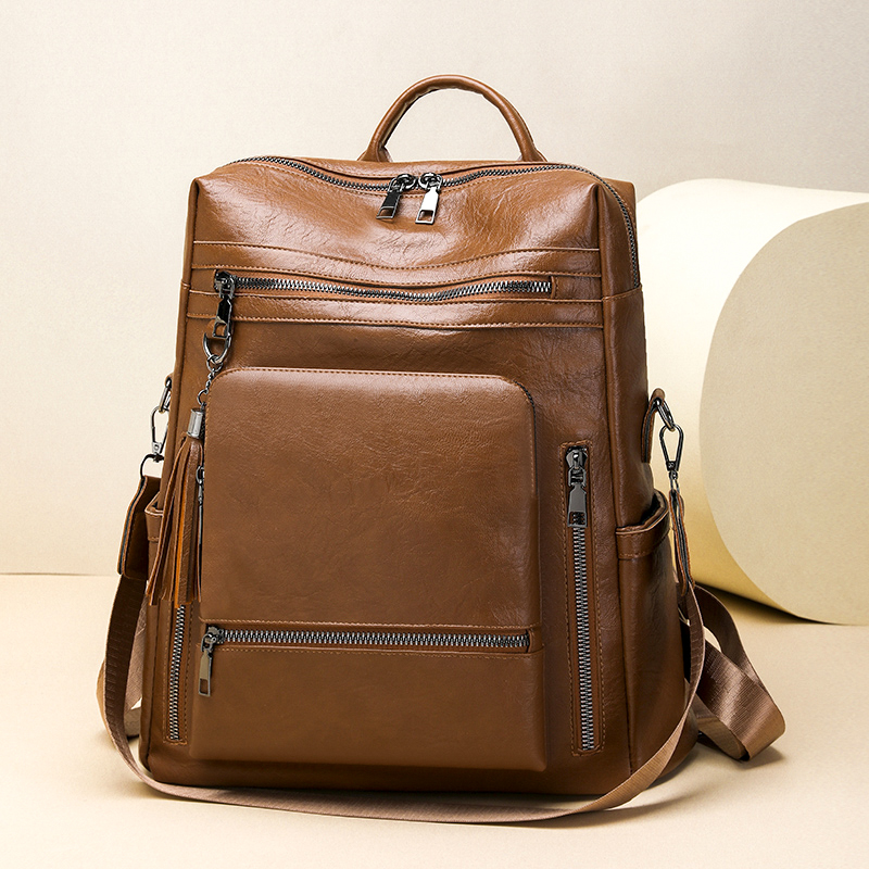 Leather Backpack Vintage - Set Ransel Tampilan Kulit Vintage Multi